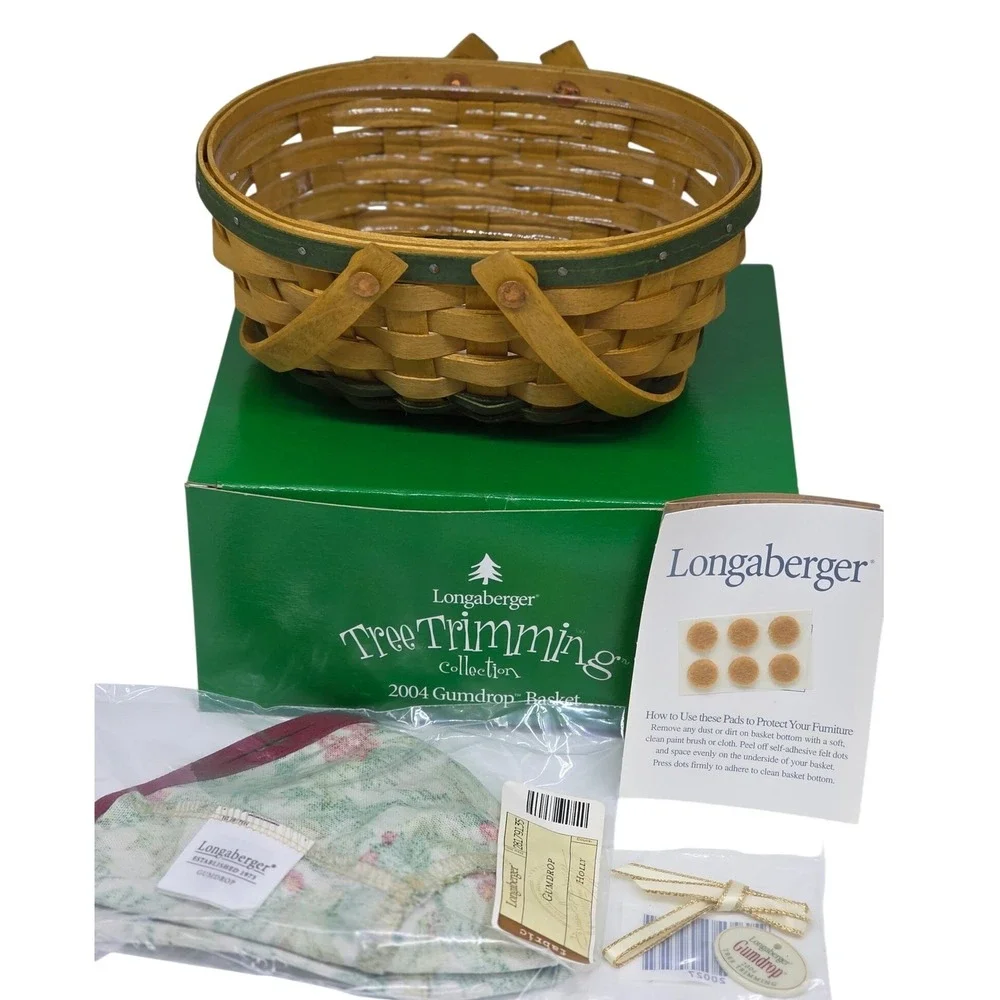 Longaberger Tree Trimming Collection 2004 Gumdrop Basket Green Holly Woven Decor